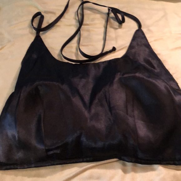 Halter top sz Med/ black silky material with sequins and faux diamonds/ties - Picture 15 of 15